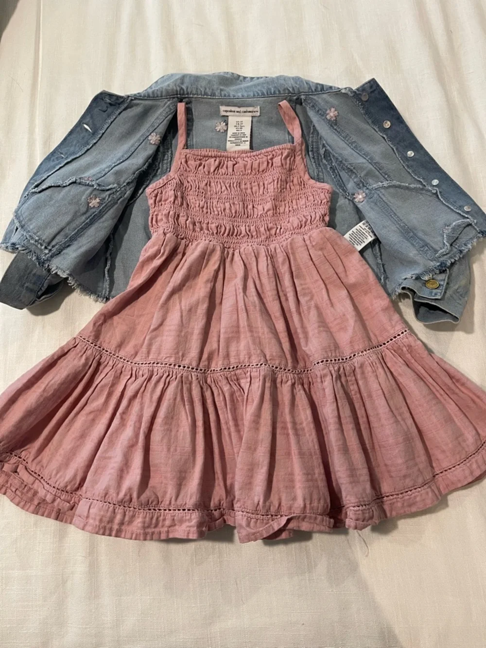 cupcakes & cashmere Pink Dress with Light Blue Denim Jacket